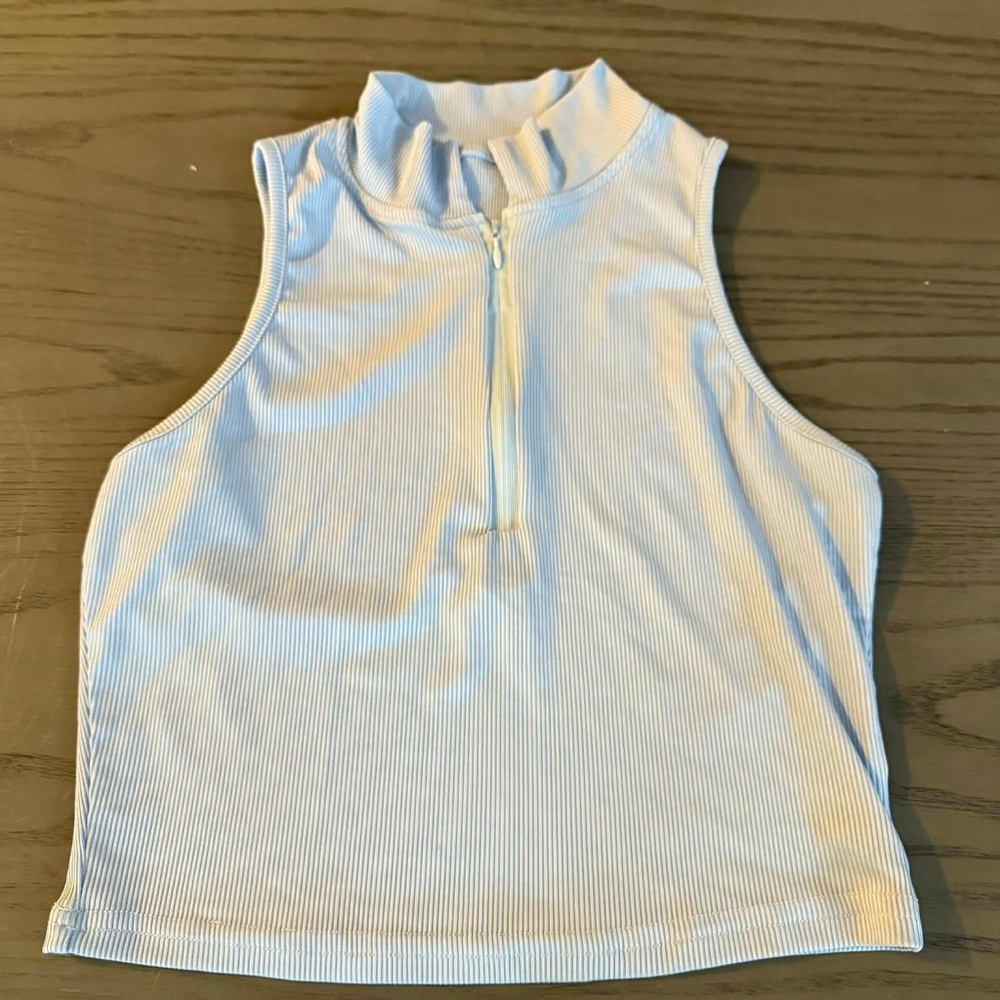 Women's SHEIN Light Blue Ribbed Mock Neck Zip-Up Tank Top M - Picture 5 of 9